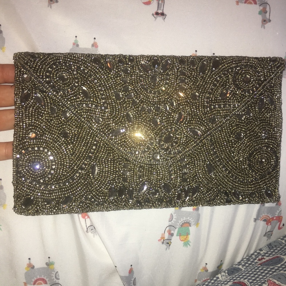 Zara silver beaded clutch